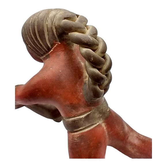 Vintage Mexican Red Clay Mayan Woman Grinding Corn Terra Cotta Folk Art Figurine - Picture 9 of 16